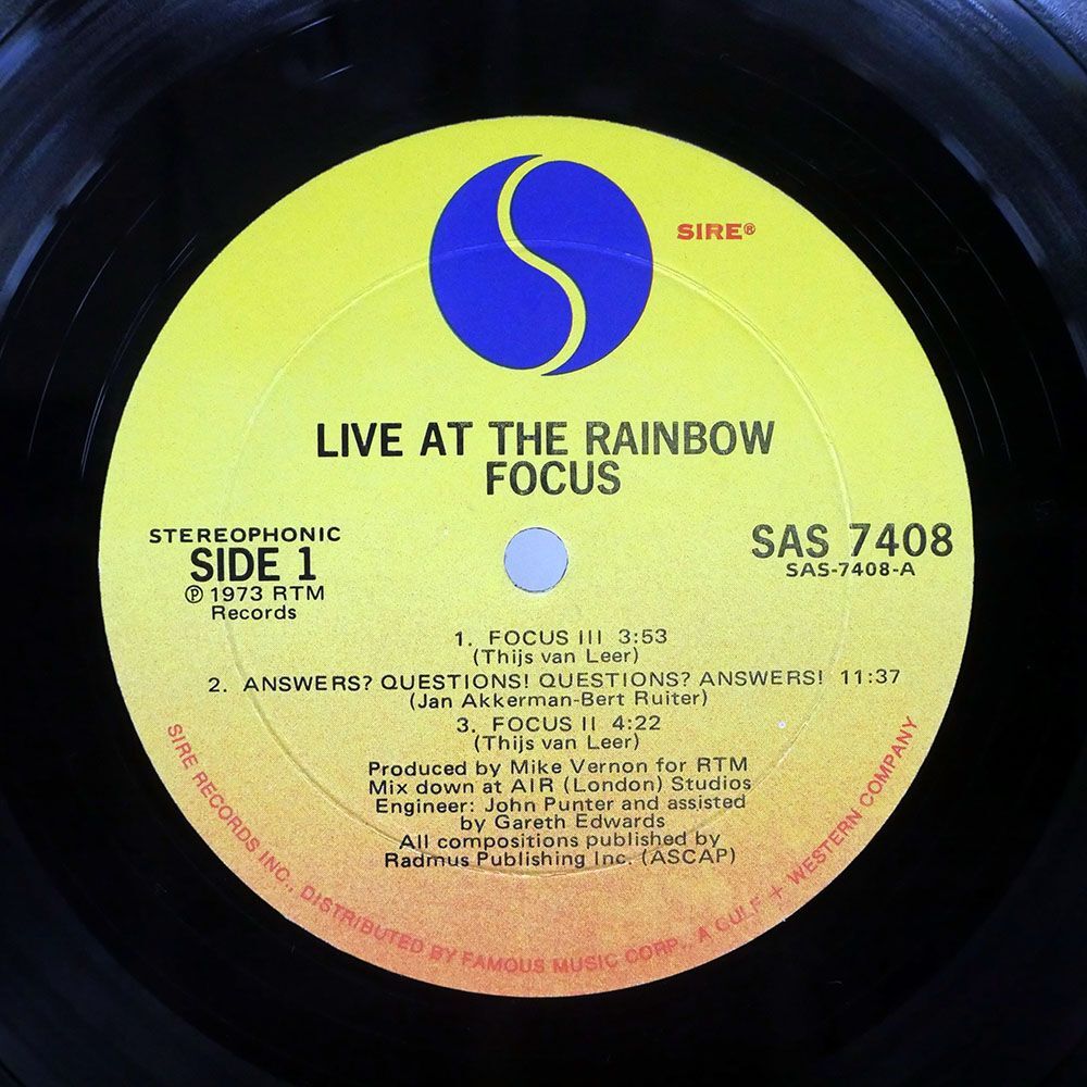 米 FOCUS/LIVE AT THE RAINBOW/SIRE SAS7408 LP_画像2