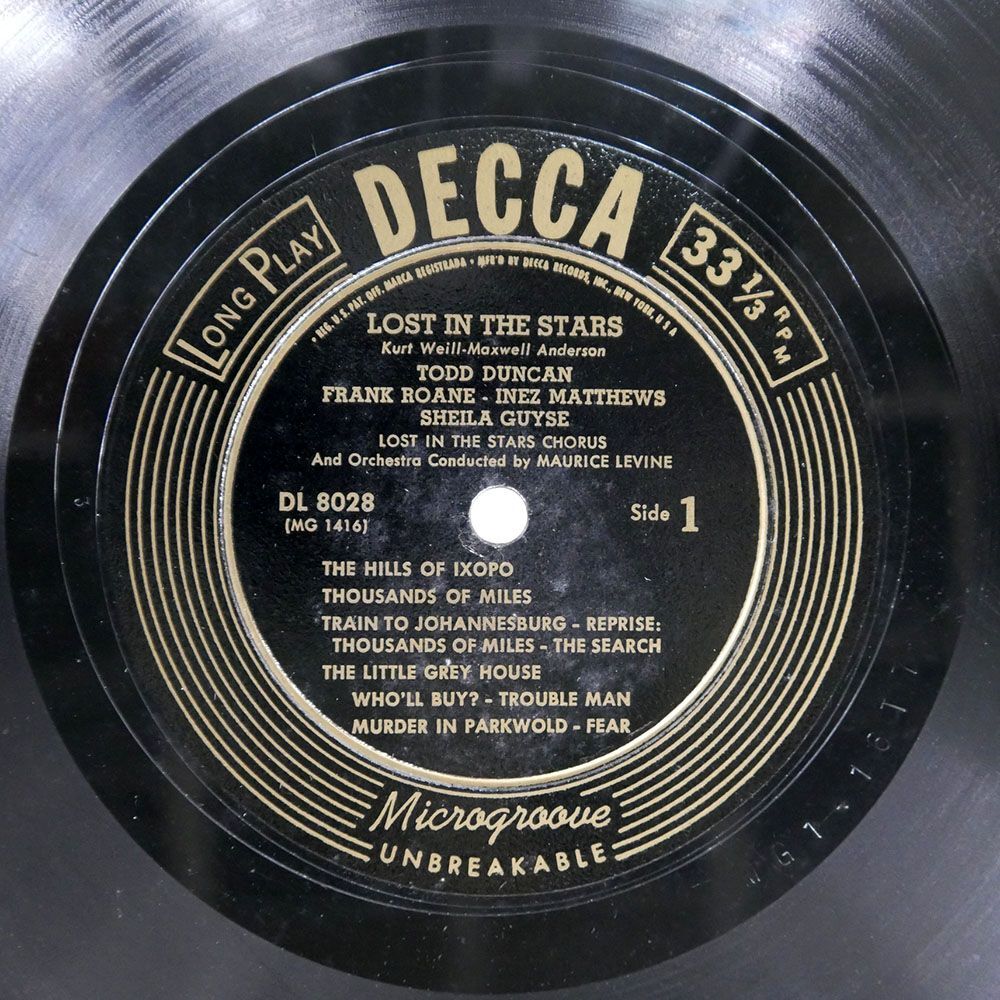 米 TODD DUNCAN/LOST IN THE STARS/DECCA DL8028 LPの画像2