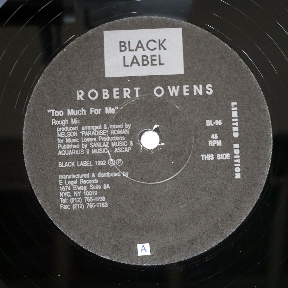ROBERT OWENS/TOO MUCH FOR ME/BLACK LABEL BL-96 12_画像1