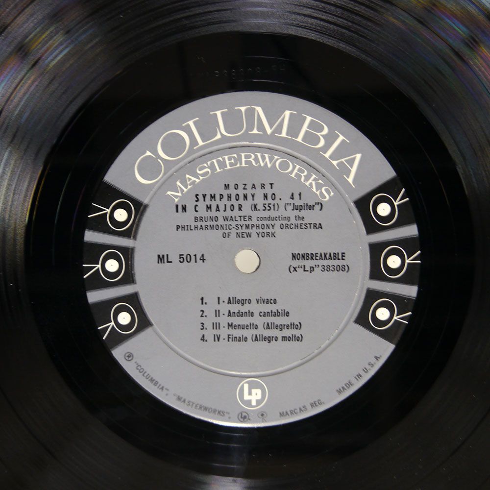 米 ブルーノ・ワルター/モーツァルト : 交響曲第41番 ジュピター/COLUMBIA MASTERWORKS ML5014 LP_画像2