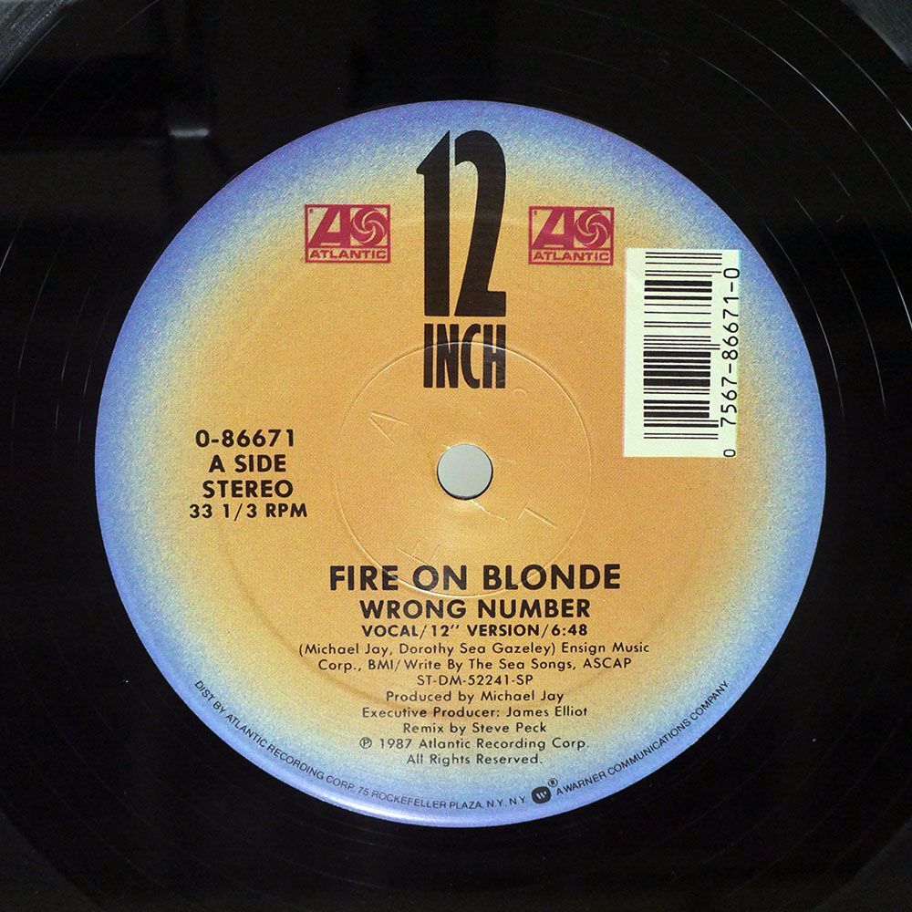 FIRE ON BLONDE/WRONG NUMBER/ATLANTIC 086671 12の画像2