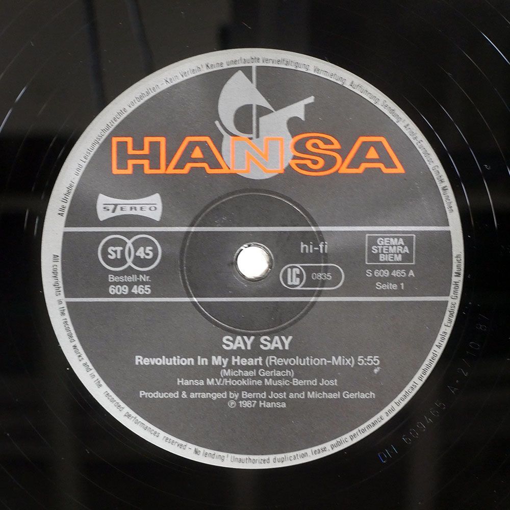 SAY SAY/REVOLUTION IN MY HEART (REVOLUTION MIX)/HANSA 609465 12の画像2