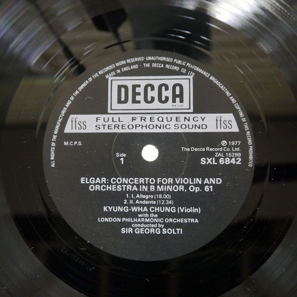 英 KYUNG-WHA CHUNG,SOLTI/ELGAR VIOLIN CONCERTO/DECCA SXL 6842 LPの画像3