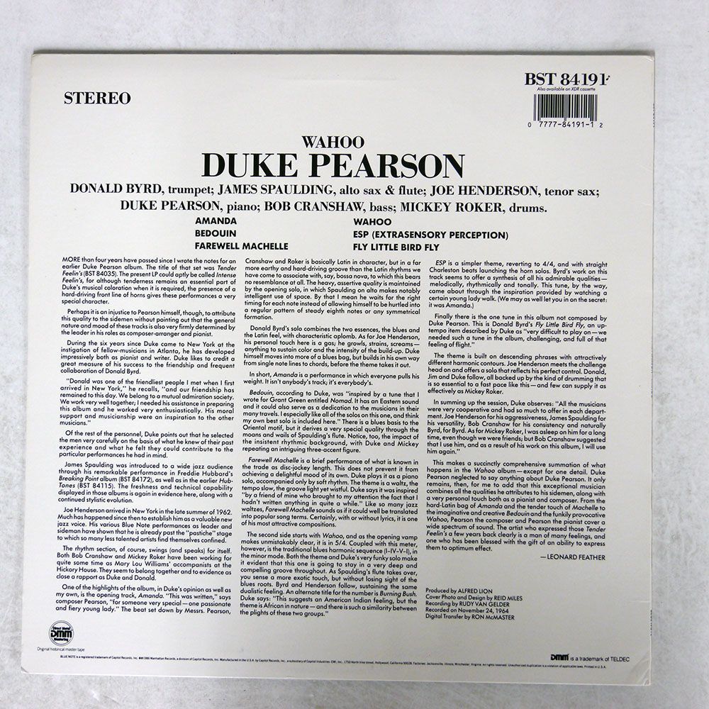 米 DUKE PEARSON/WAHOO/BLUE NOTE ? BST 84191 LP_画像2