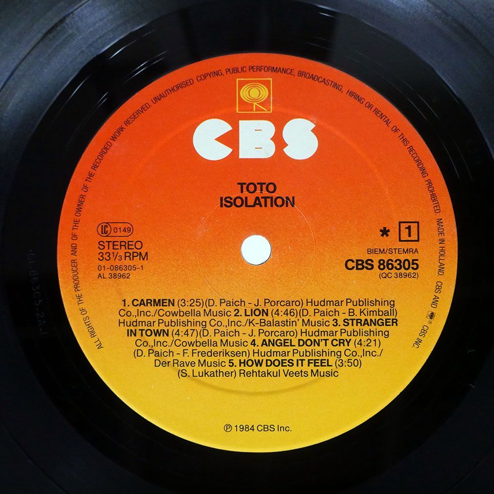 ペラ TOTO/ISOLATION/CBS CBS86305 LP_画像2