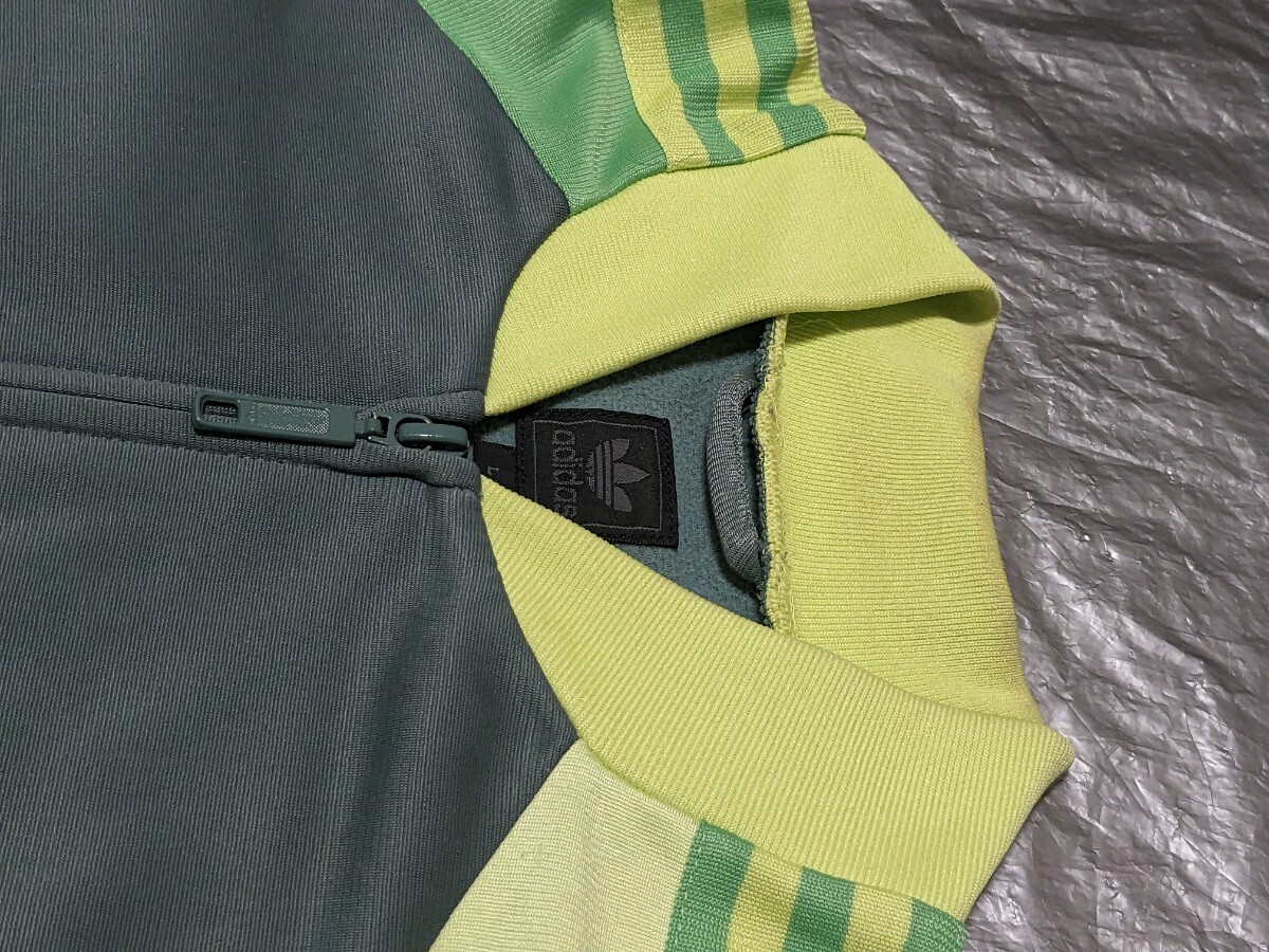 アディダス ATP ビンテージ ジャージ adidas トラックジャケット アシンメトリー 国旗タグ L グリーン 緑 クレイジーパターン マルチ 襟無の画像8