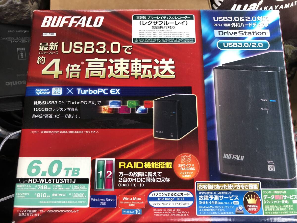 未使用品　BUFFALO RAID1対応 USB3.0用 外付けハードディスク 2ドライブモデル 6TB HD-WL6TU3/R1J_画像1