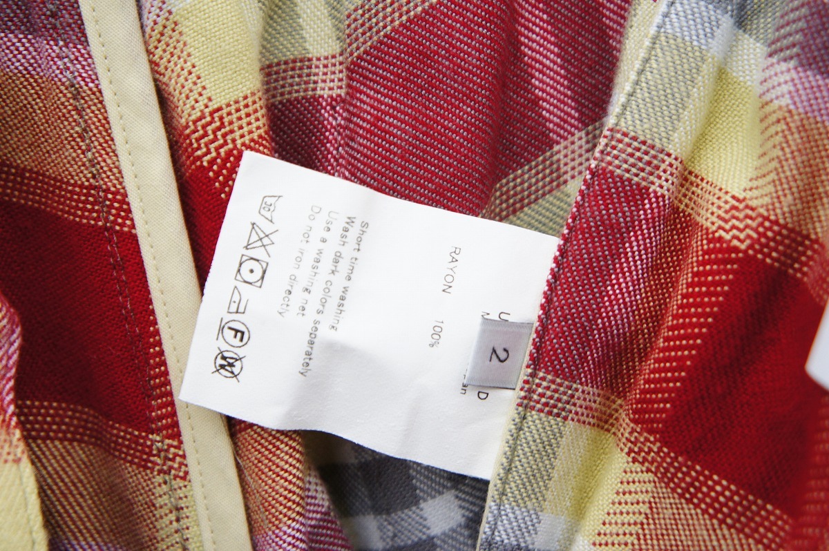 美品23AW UNUSEDアンユーズド RAYON CHECK PANTS レーヨン チェック イージー パンツ UW1108 赤1223N▲_画像7