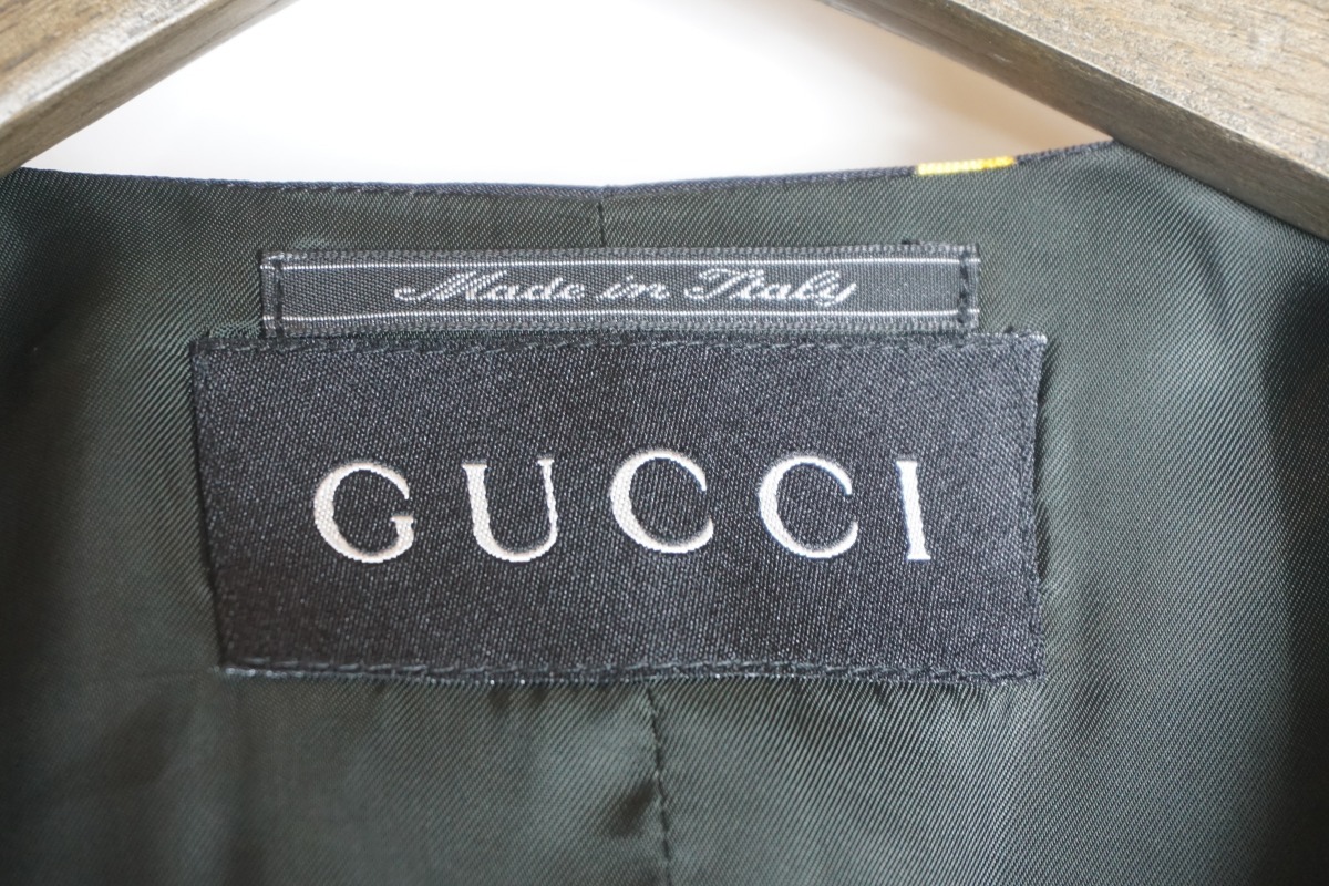 美品 希少 GUCCI グッチ アニマル 馬具 スカーフ 総柄 シルク ベスト ジレ 黒46 オールド OLD ビンテージ トムフォード期 正規本物123O▲_画像7