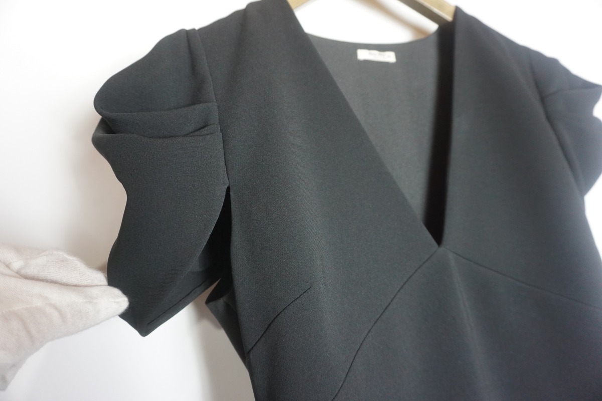 新品 正規 MIU MIU ミュウミュウ CADY DRESS キャディドレス ワンピース シャツ フリル 半袖 40黒 MF2353 4KT 本物1226N▲_画像6