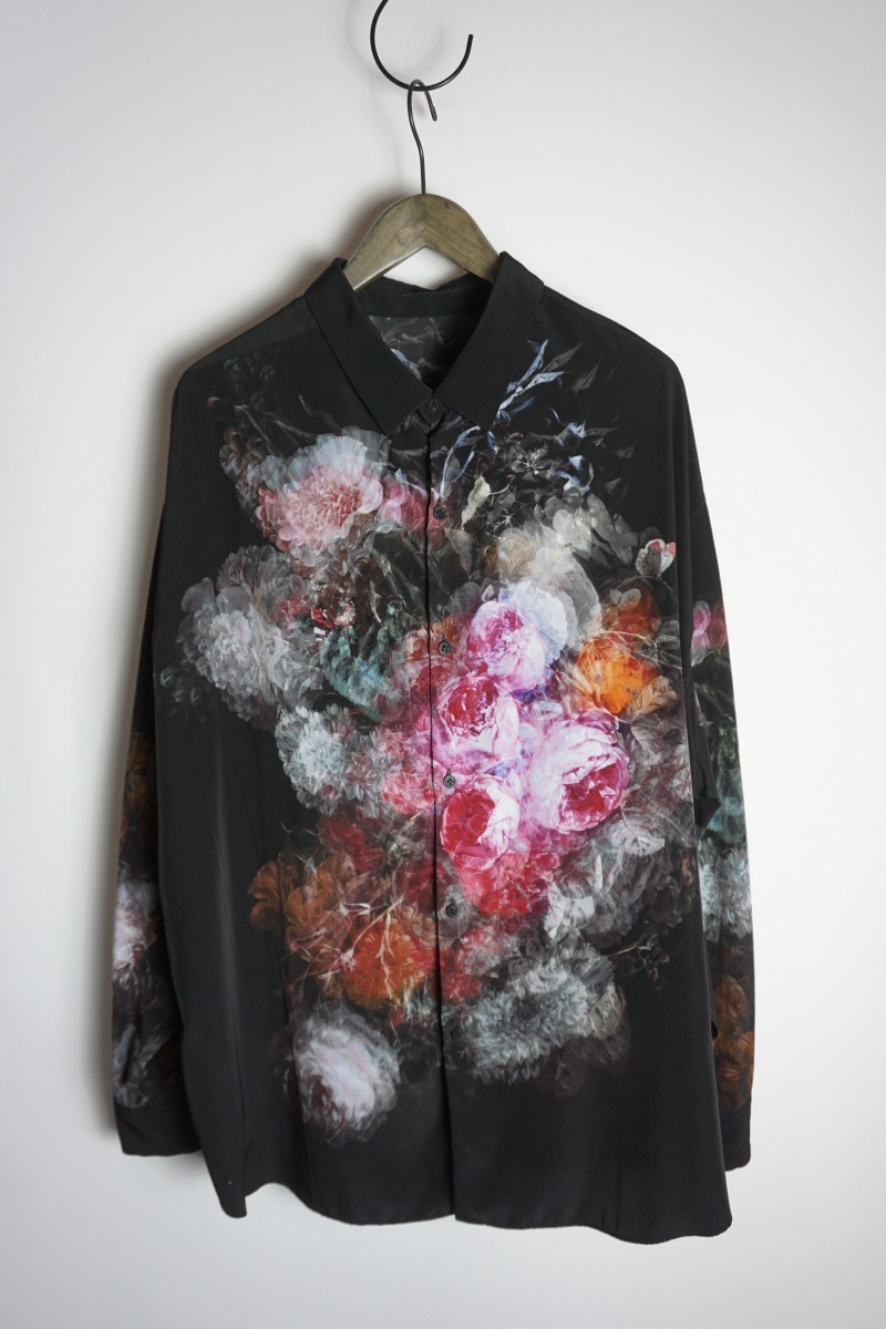 美品 20SS LAD MUSICIAN ラッドミュージシャン DECHINE INKJET FLOWER BACK-FRONT SHIRT 花柄 デシン フラワー シャツ 長袖 44黒1117N▲_画像1