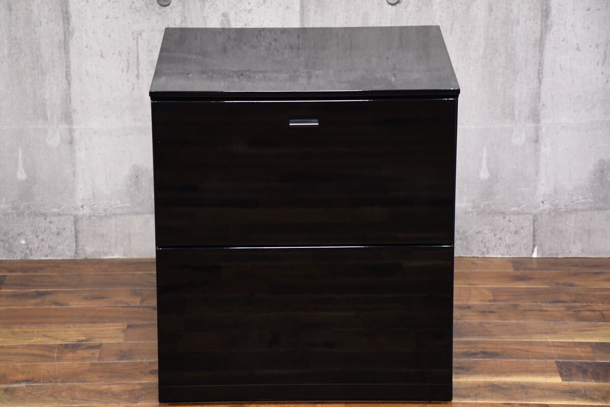 DBC107 exhibition goods IDC large . furniture Morita interior MMma Kia 50 drawing out specular black 2 step side chest modern side table drawer ..