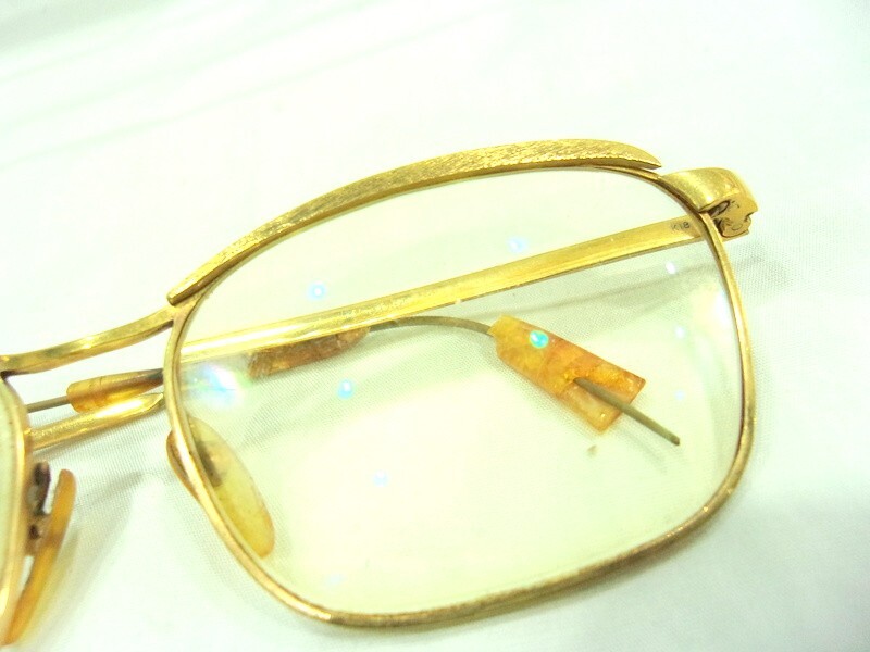 1000円スタート 眼鏡 K18 18金 メーカー名記載なし 18金眼鏡 モダンに劣化有 フルリム 度入り眼鏡 総重量約34.0g めがね 2 WW1006_画像3