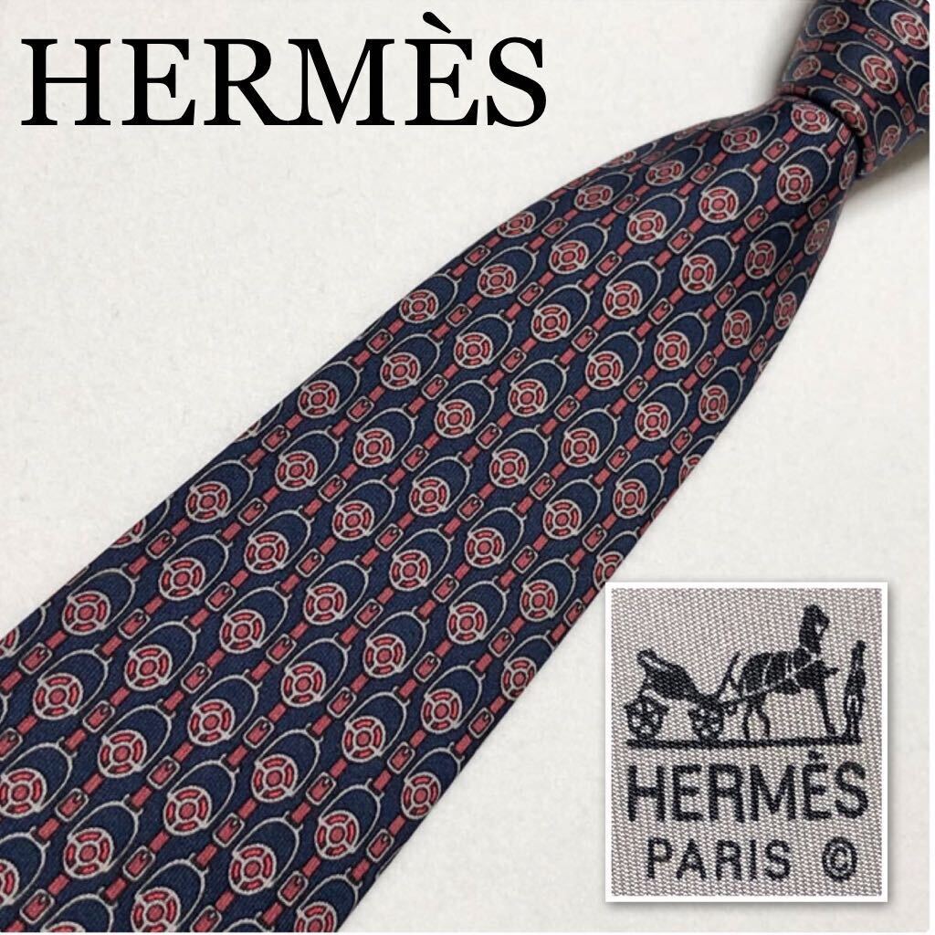 HERMES エルメス ネクタイ あぶみ 鐙 馬具 総柄 シルク100 HERMES エルメス ネクタイ あぶみ 鐙 馬具 総柄 シルク100