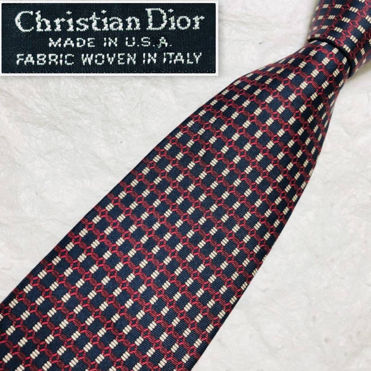 ■美品■Christian Dior クリスチャンディオール　ネクタイ　チェック　格子　シルク100% 米国製　ビジネス