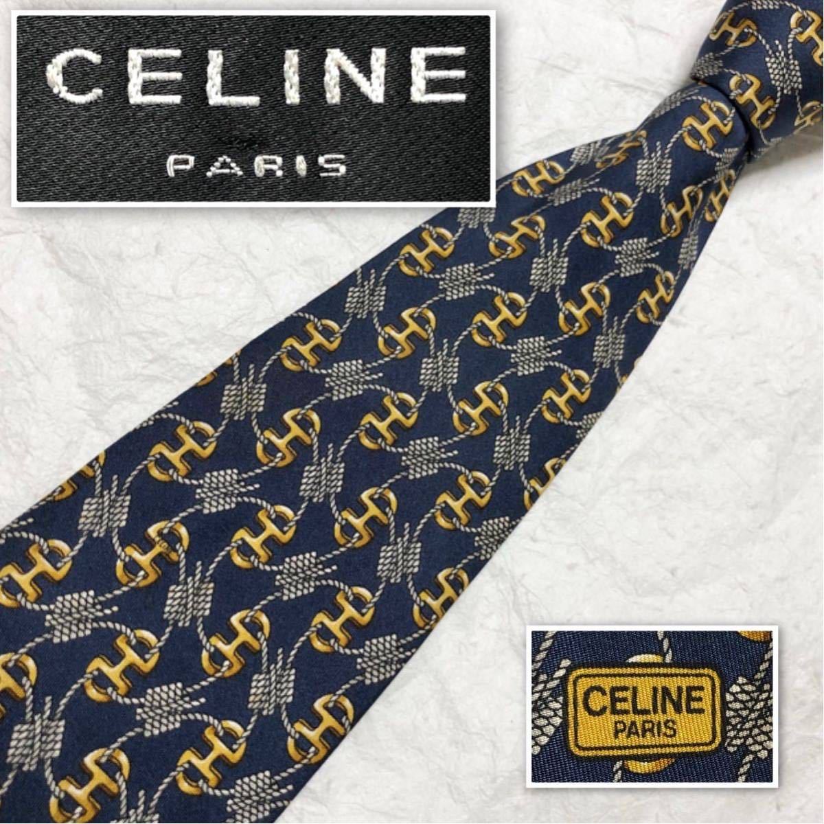 CELINE セリーヌ ネクタイ 金具とロープ 総柄 シルク100 CELINE セリーヌ ネクタイ 金具とロープ 総柄 シルク100