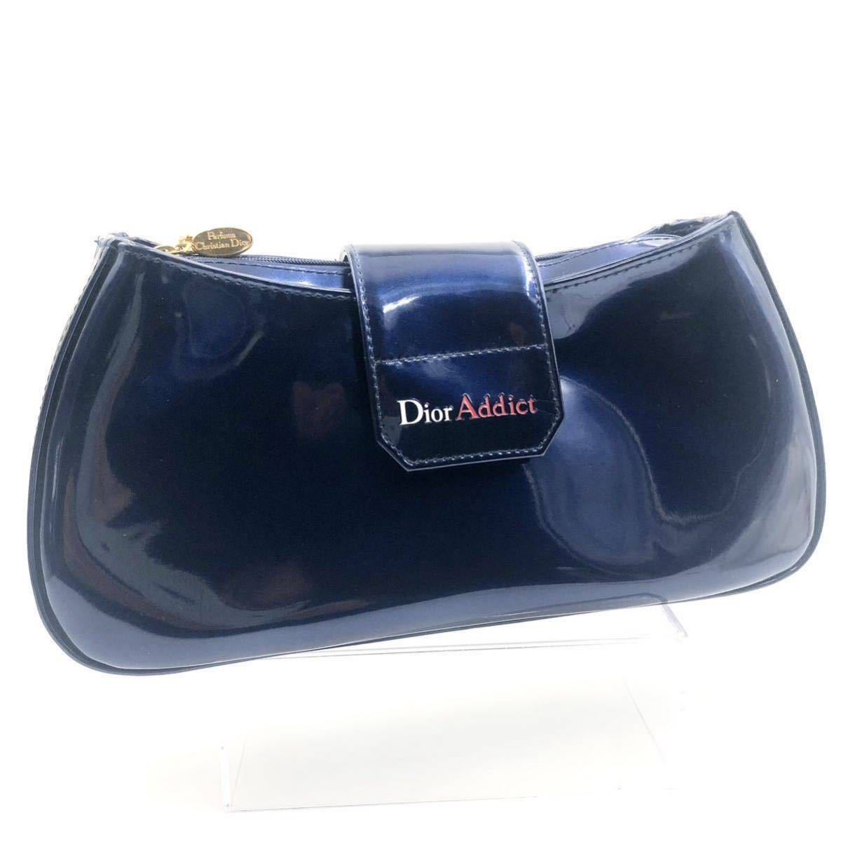 ■美品■Dior Addict ディオール　ノベルティポーチ　コスメポーチ　PVC メタリックブルー　ゴールド金具_画像1