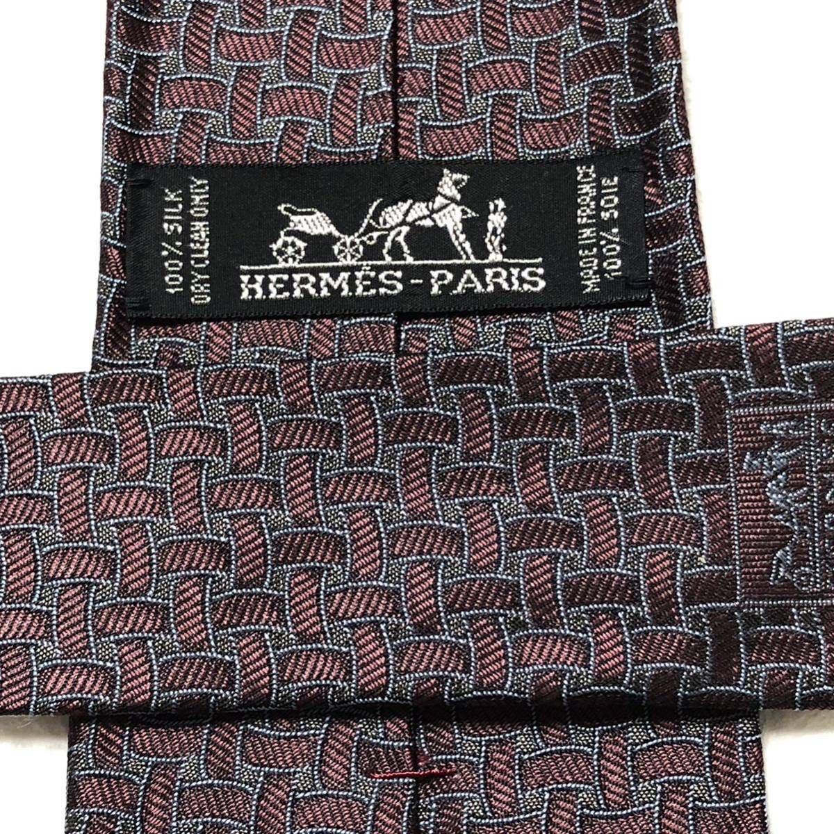 # прекрасный товар #HERMES Hermes галстук . корзина сеть глаз форма общий рисунок шелк 100% Франция производства бордо × голубой бизнес 