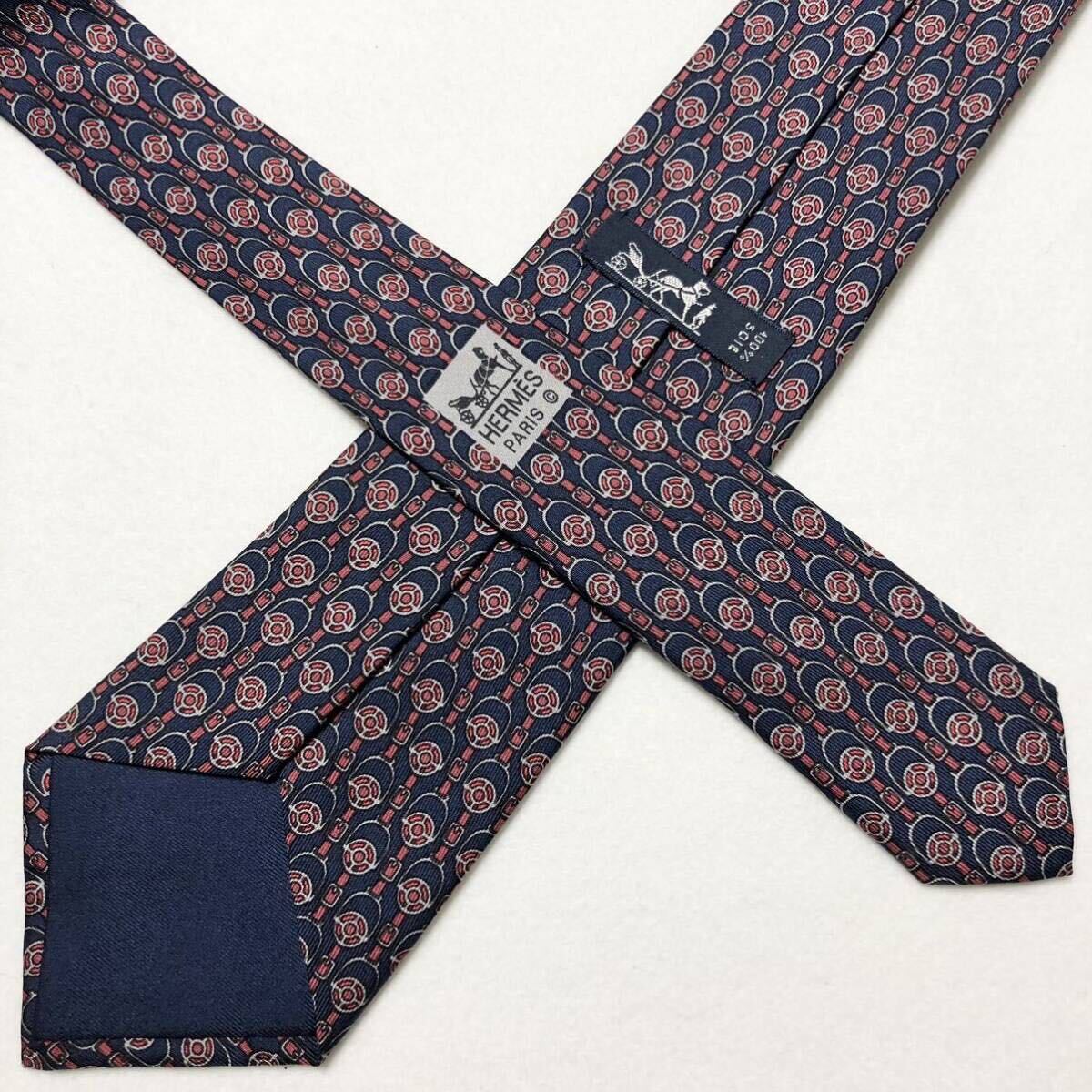 HERMES エルメス ネクタイ あぶみ 鐙 馬具 総柄 シルク100 HERMES エルメス ネクタイ あぶみ 鐙 馬具 総柄 シルク100