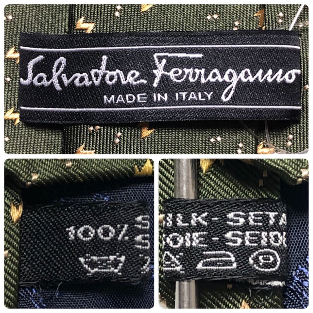 # новый товар не использовался с биркой # обычная цена 1.68 десять тысяч иен #Salvatore Ferragamo Salvatore Ferragamo галстук общий рисунок шелк 100% Италия производства зеленый 