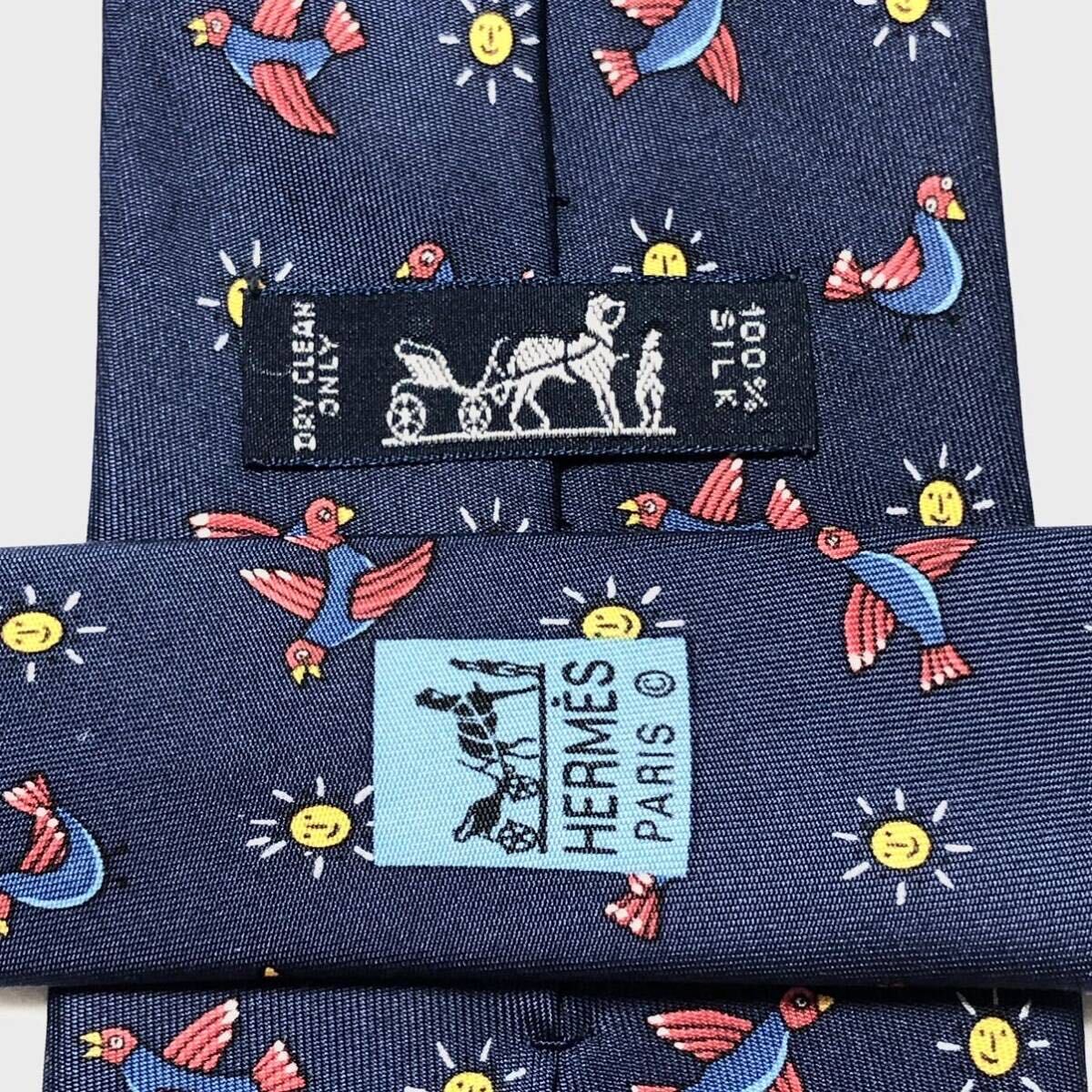 HERMES エルメス ネクタイ 太陽と鳥 シルク100% フランス製 HERMES エルメス ネクタイ 太陽と鳥 シルク100% フランス製