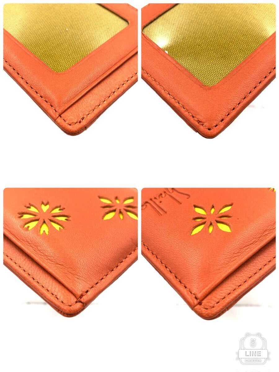 # unused same .#Sybilla Sybilla pass case card-case floral print sheepskin leather orange box, tag attaching 