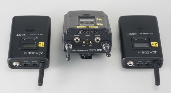 ２CH ワイヤレスマイク AZDEN 325UPR 35BT 2個 ラベリアマイク ミキサー付き DUAL UHF レシーバー トランスミッター_画像7