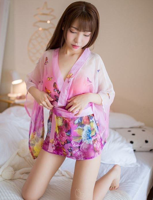 1842 Pink Sexy Seed Slou Kimono Micromini Kimono Oiran