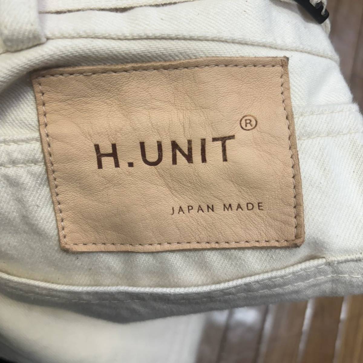 H.UNIT WIDE DENIM Pants エイチユニット ワイド デニム パンツ size 2 ホワイト ベージュ 長ズボン メンズ_画像3