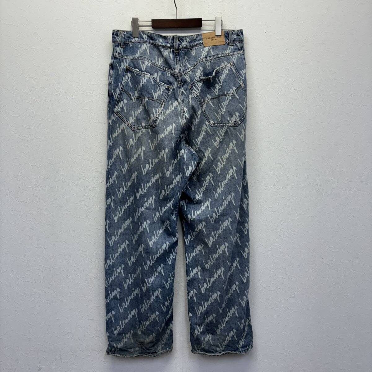 Balenciaga All Over Logo Large Fit Trousers Denim Pants バレンシアガ オールオーバーロゴ ラージ フィット トラウザーズ size M_画像2