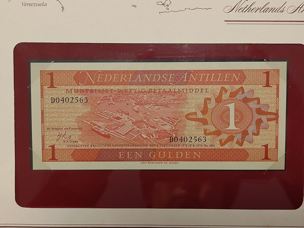 【一円スタート】フランクリンミント社 世界各国の紙幣 オランダ領アンティル 1アンティルギルダー紙幣の画像2