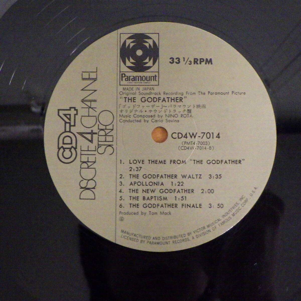LP レコード ORIGINAL SOUNDTRACK THE GODFATHER ゴッドファーザー オリジナル・サウンドトラック盤 CD4W-7014の画像4