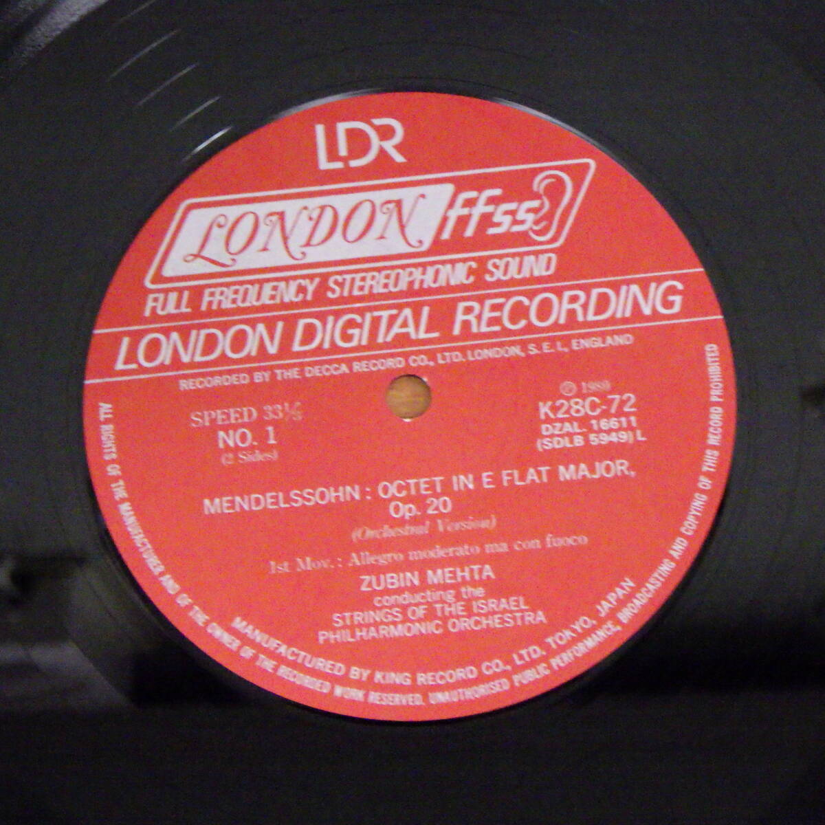 LP レコード メータ イスラエル・フィル メンデルスゾーン 八重奏曲 作品20 K28C-72_画像6
