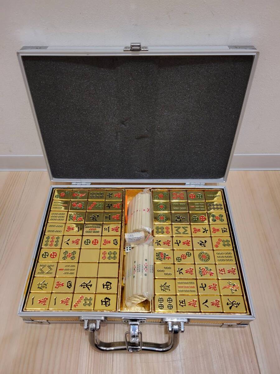 [OAK-3956FH]1 jpy start mah-jong . mah-jong set complete set gilding mahjong Gold case attaching high class used present condition goods hobby table game 