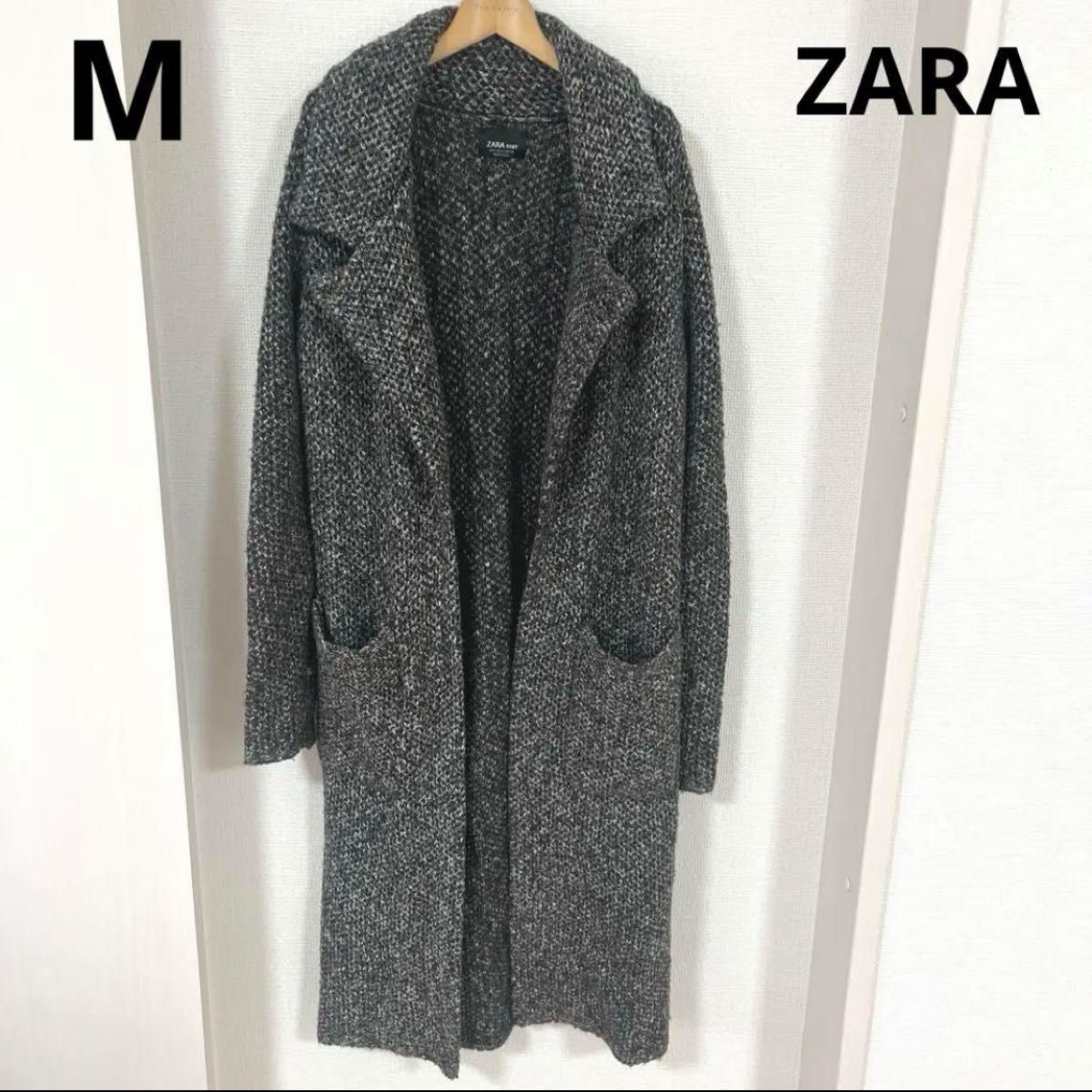 【1088】ZARA ニットロングコート　ロングカーディガン ロングカーディガン ウール グレー ロング丈 カーディガン 秋冬 