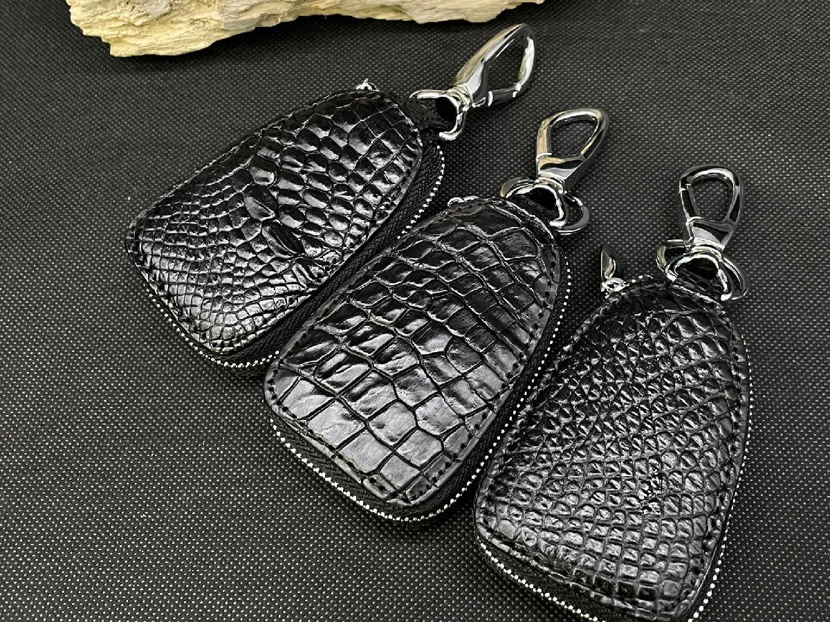 1 jpy 3 point set crocodile key case genuine article wani leather key inserting . leather hook smart key case black key holder black 