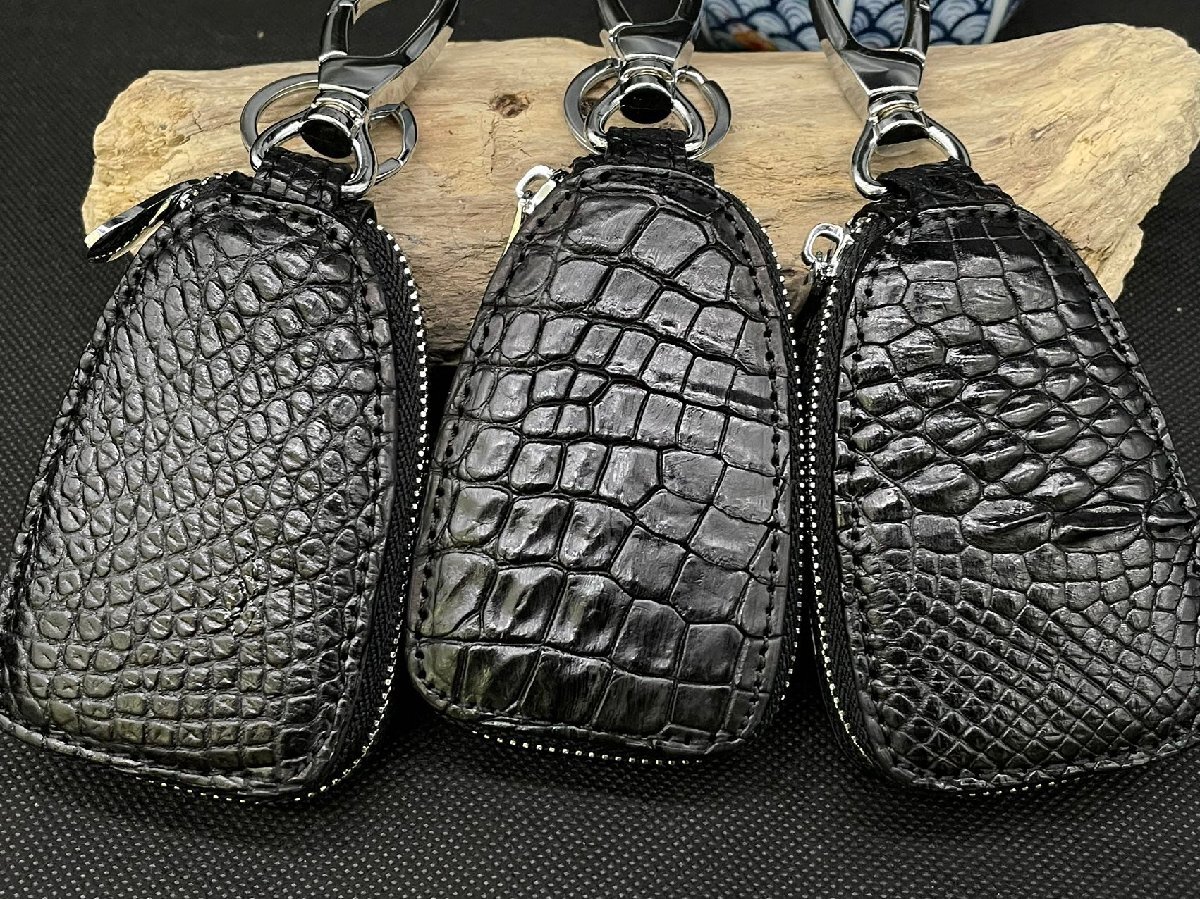 1 jpy 3 point set crocodile key case genuine article wani leather key inserting . leather hook smart key case black key holder black 