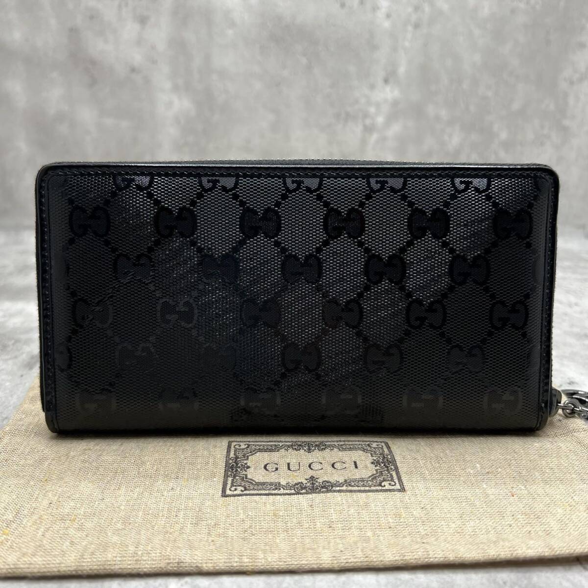 【極美品】グッチ GUCCI 長財布 ラウンドファスナー GG インプリメ インターロッキング レザー ブラック 黒 メンズ ビジネス _画像3