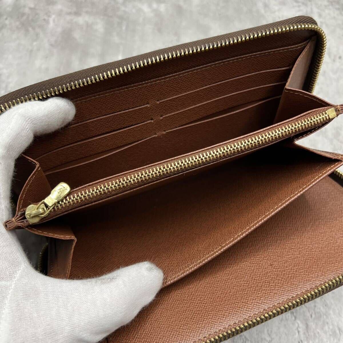 【極美品】ルイヴィトン LOUIS VUITTON ジッピーオーガナイザー 長財布 ラウンドファスナー モノグラム レザー ブラウン メンズ ビジネスの画像8