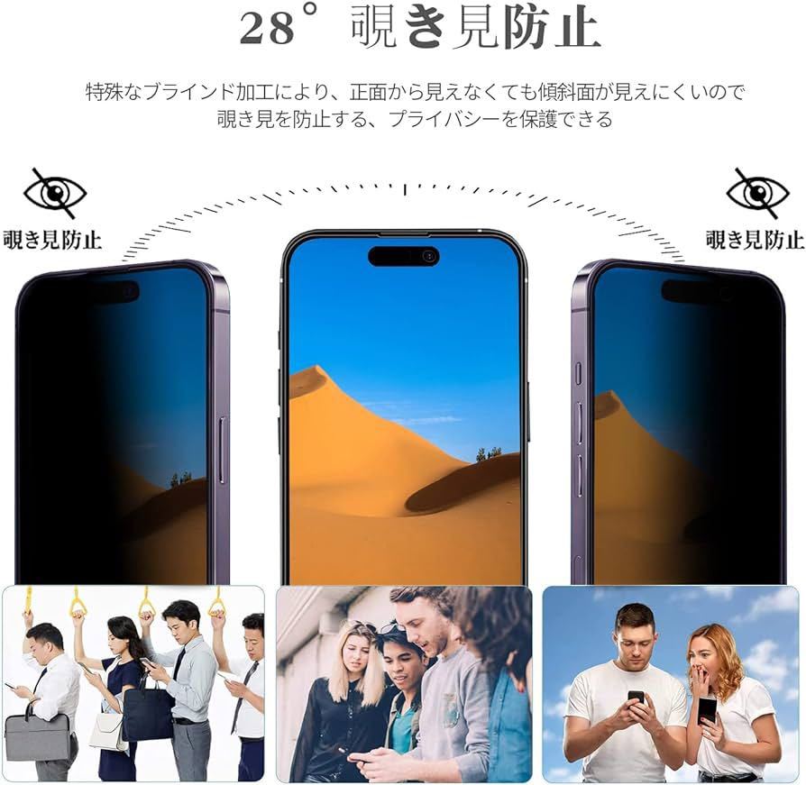 2306359☆ DZHFU iPhone 14 Pro max 強化ガラスフィルム 28°覗き見防止 6.7インチ 高透過率 硬度9Ｈ 滑らかなタッチ操作 指紋付着防止_画像3