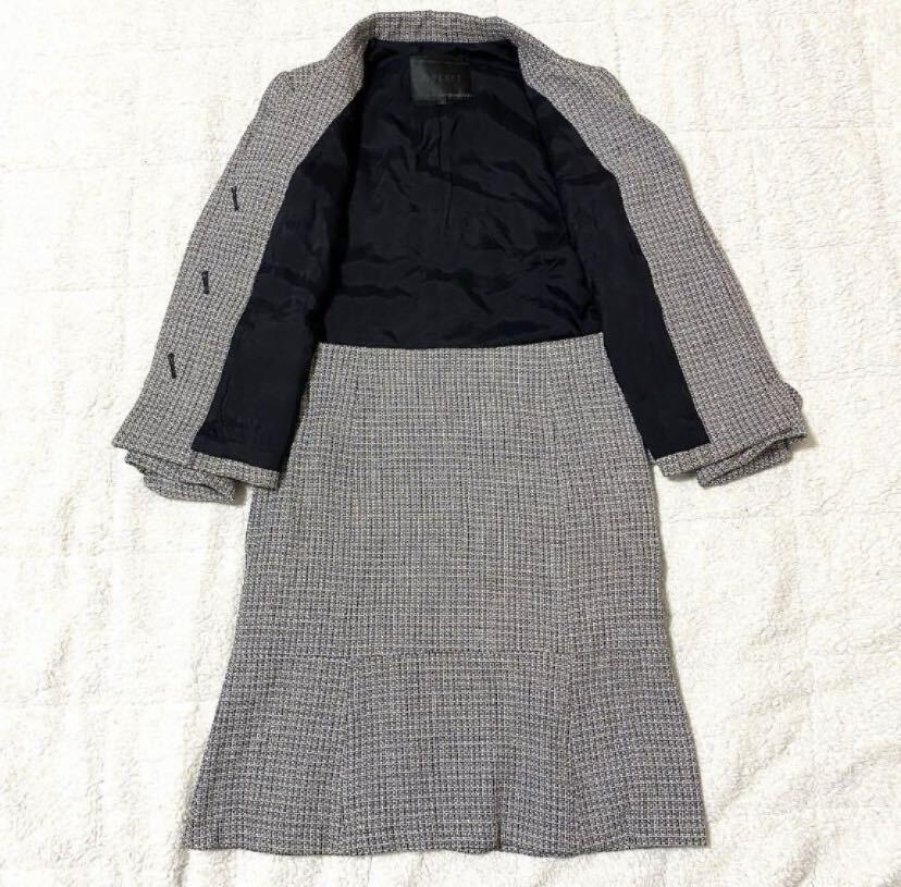 [ beautiful goods ] Reflect tweed suit setup jacket skirt belt attaching 42 large size 