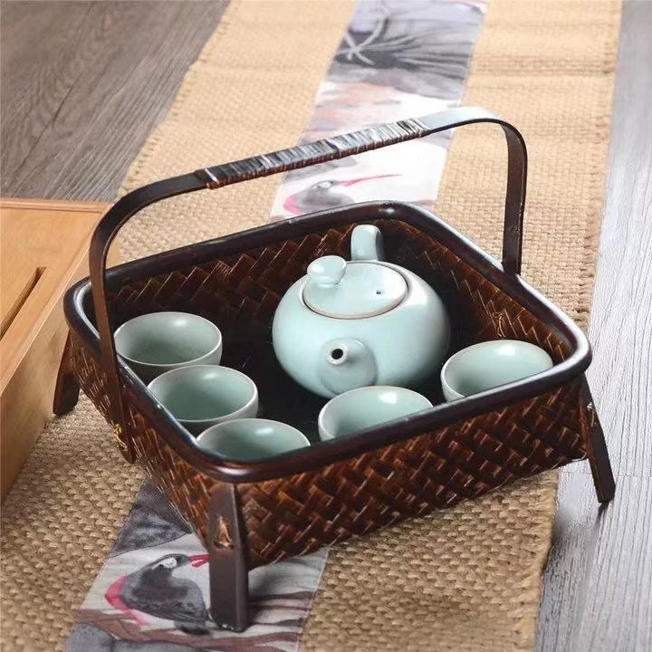 新品登場手作り カゴ　煎茶道具 竹編 煎茶籠 竹細工　工芸品 木工、竹工芸_画像3