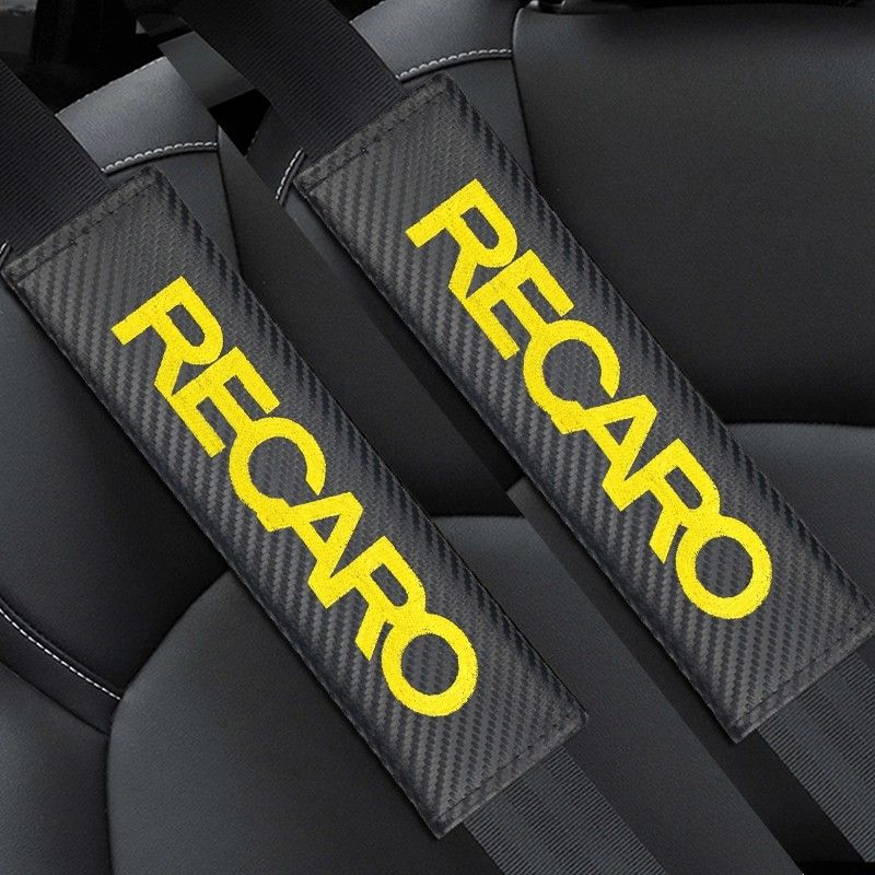 RECARO レカロ　カーボン柄　カーボン調　シートベルトカバー　シートベルトパッド　黒×黄　ブラック×イエロー