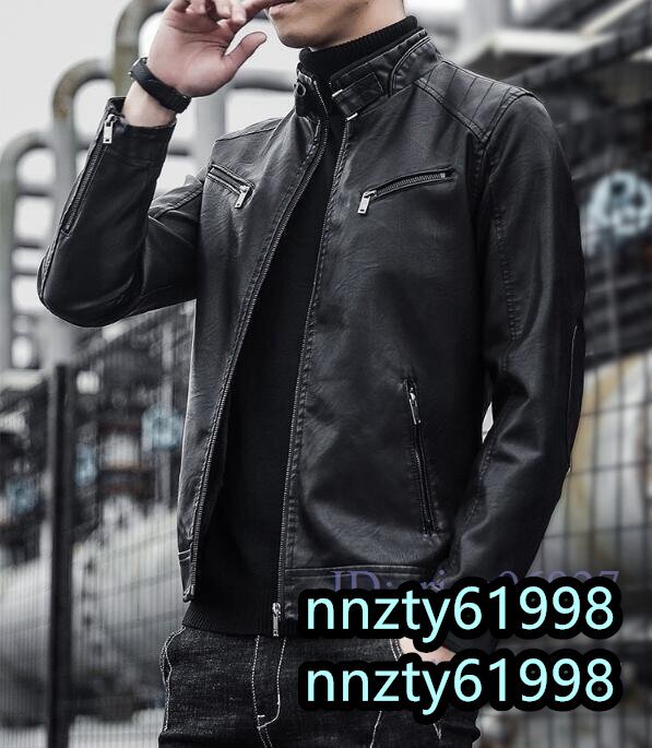 新品4色 ライダースジャケット バイクジャケット レザージャケット メンズ 革ジャン ブルゾン アウター カジュアル M~4XL_画像1