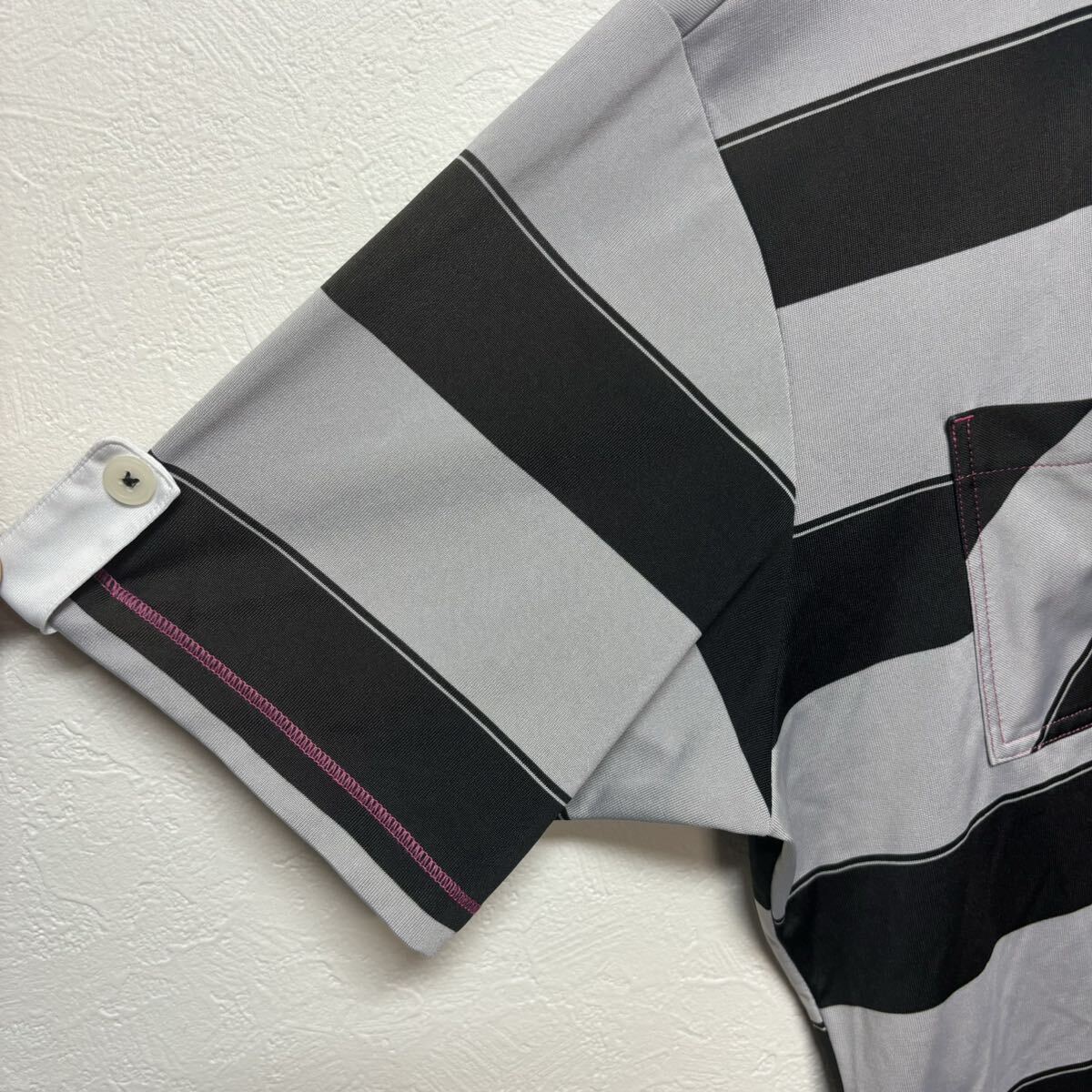 アディダス 半袖 ポロシャツ メンズ M ボーダー グ 黒 灰色 グレー ブラック テーラーメイドゴルフゴルフウェア 速乾 かわいい ピンクロゴの画像6