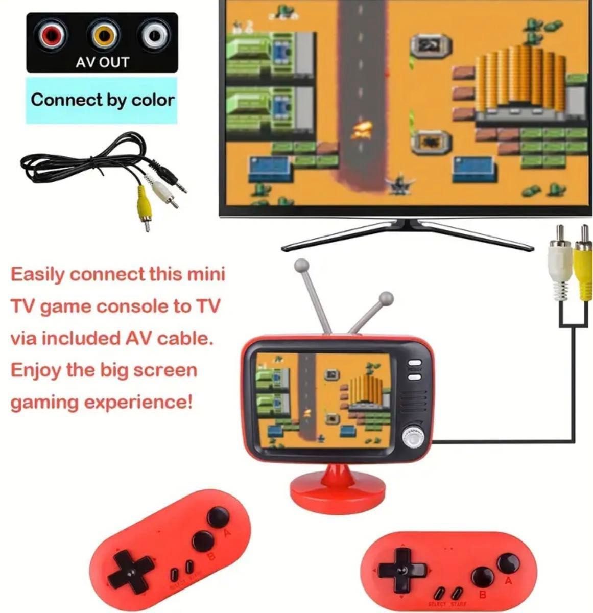 レトロ小型  8ビット ワイヤレスダブルゲーム機　300本のオリジナルゲームがすぐ楽しめます！