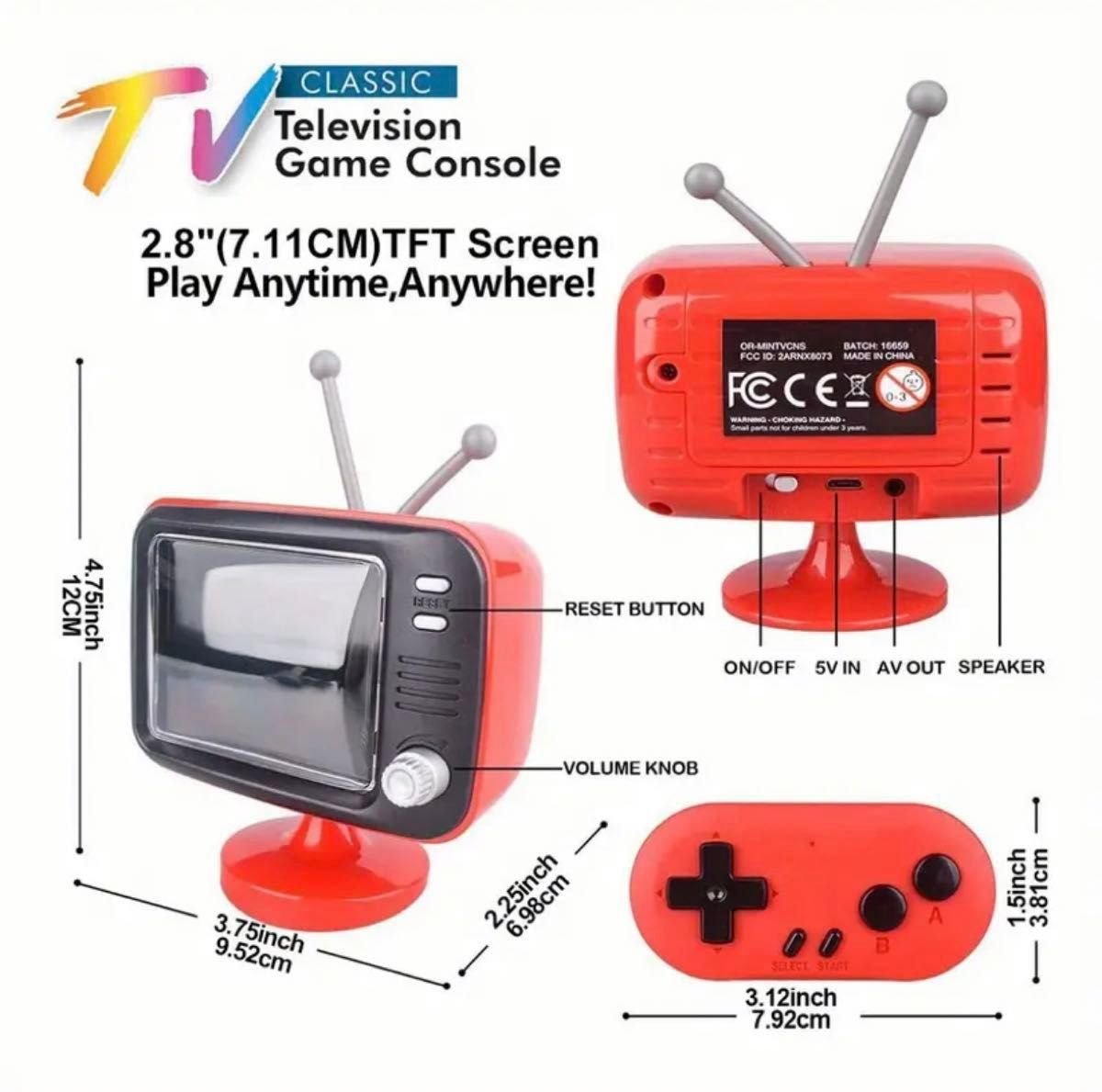 レトロ小型  8ビット ワイヤレスダブルゲーム機　300本のオリジナルゲームがすぐ楽しめます！