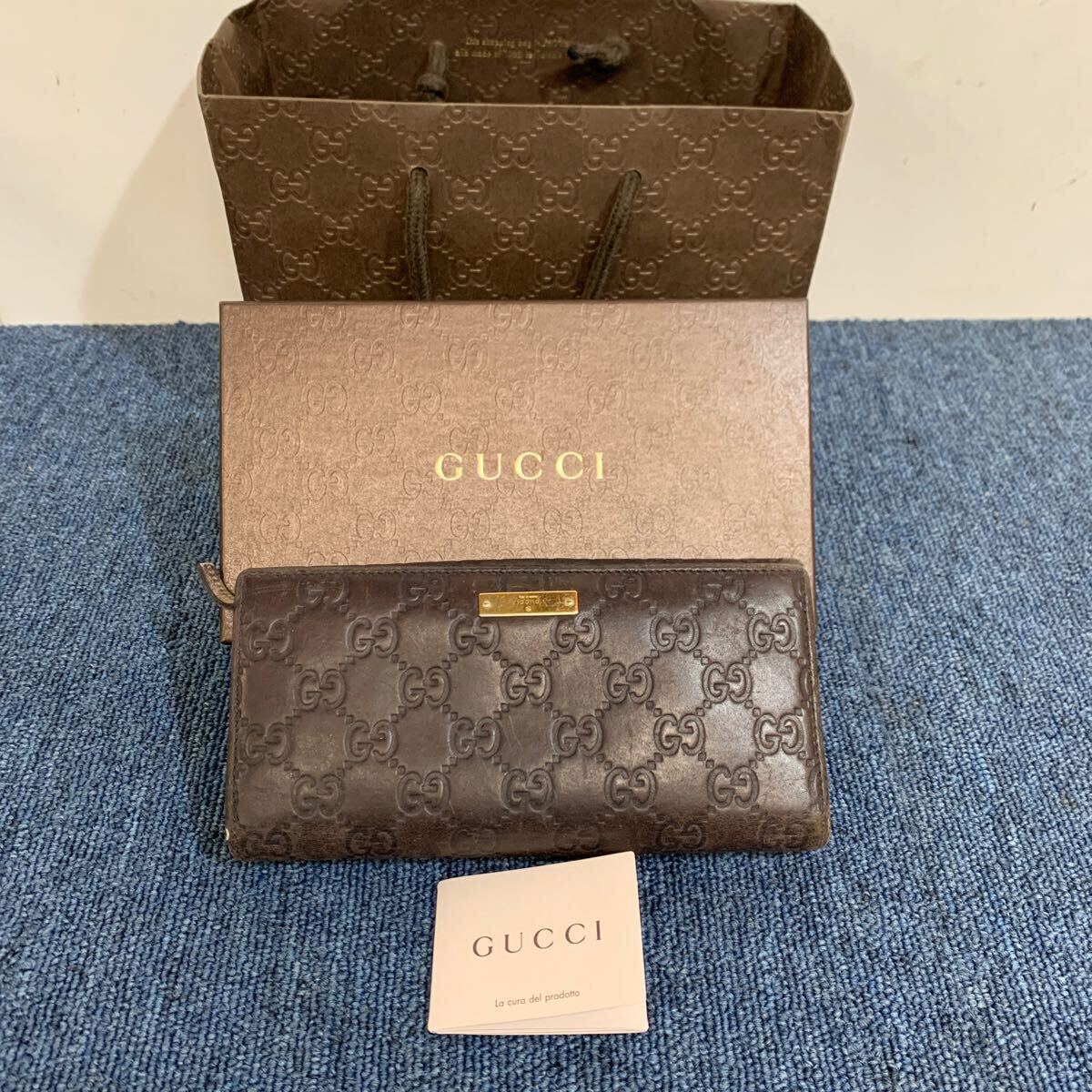 グッチ GUCCI 長財布 シマ 二つ折り 小銭入れ ウォレットチェーン GG柄 レザー 茶 ブラウン ロングウォレット 多収納 カードケース 財布_画像1