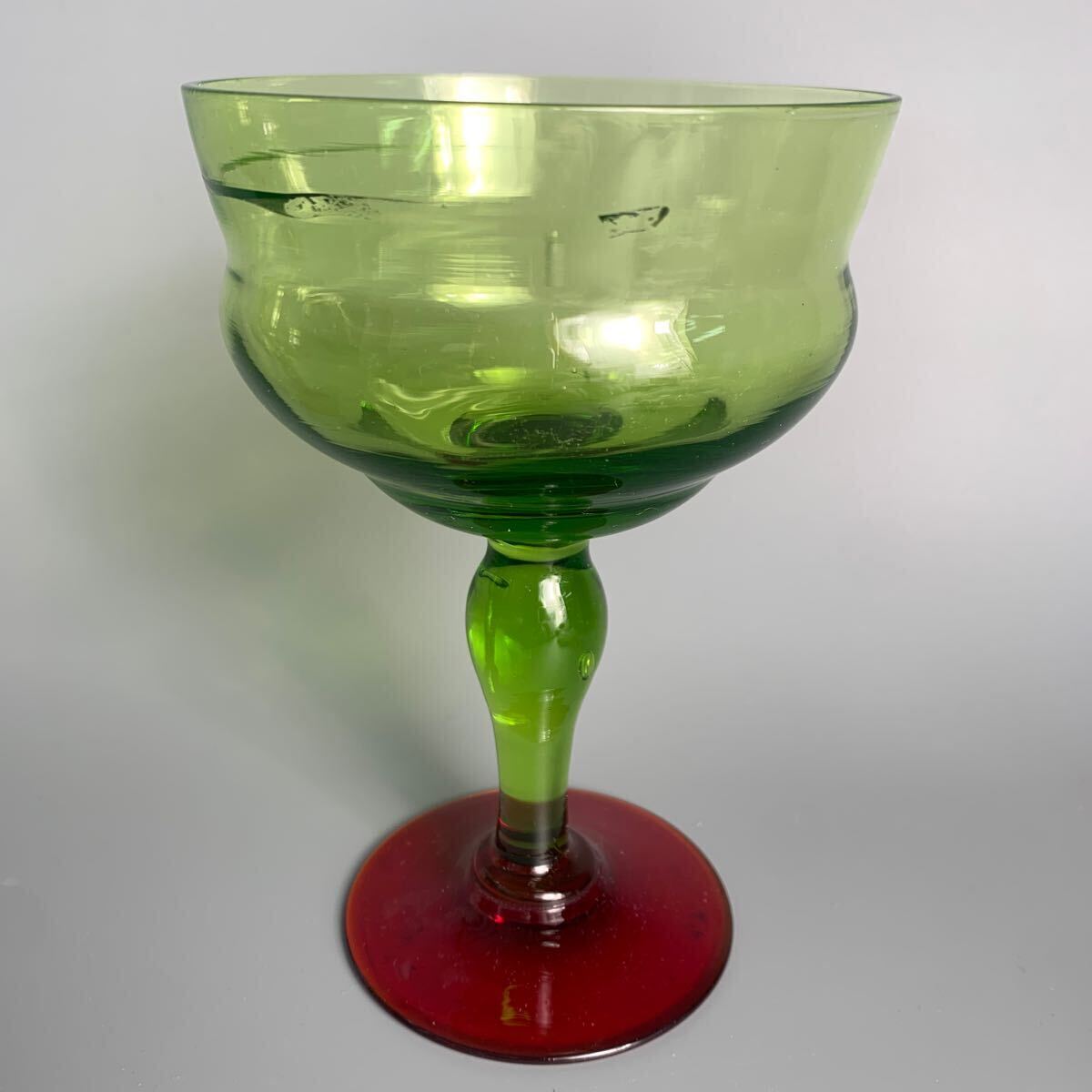 希少 レトロガラス デザート グラス アイスクリーム 氷 緑 赤 昭和 ビンテージ 気泡あり ペア シャンパングラス ガラス 現状_画像10