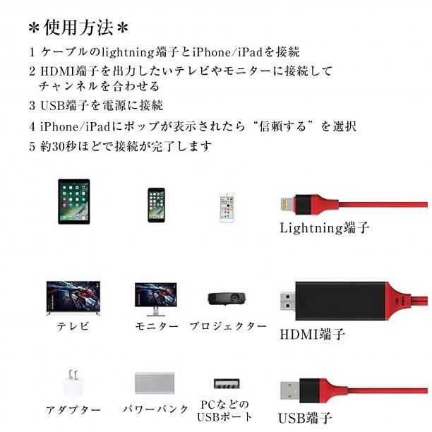 HDMI 変換ケーブル iphone ipad ライトニング ミラーリング 2mの画像3